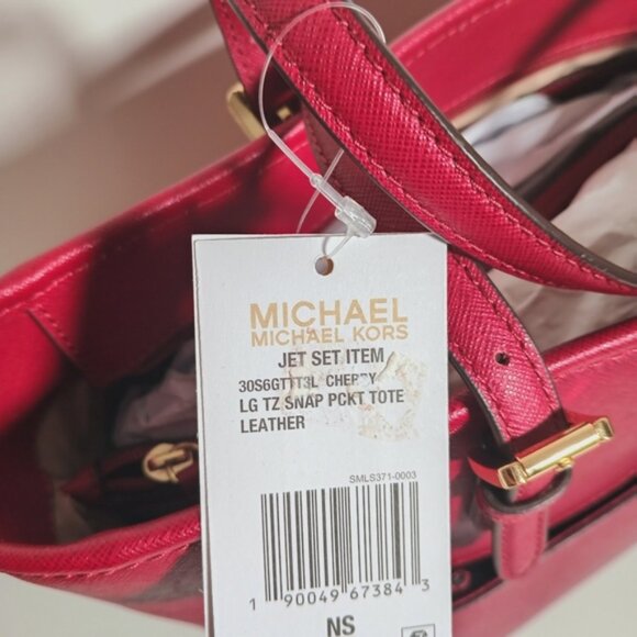 Michael Kors Jet Set Item Large Top Zip Pocket Tote Cherry Red - Picture 3 of 7